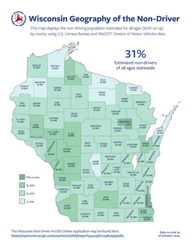 Non-Driver Population in Wisconsin By County in April 2024